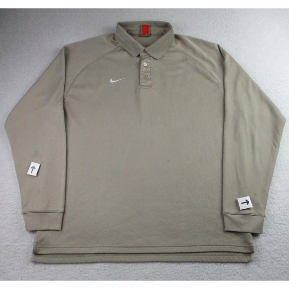 Nike Team Polo Shirt‎ Mens XL Khaki Long Sleeve Performance Golf Mesh Swoosh - Picture 2 of 10
